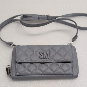 Steve Madden Quilted Steel Blue Gray Wristlet
